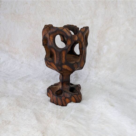 Hand Carved Wooden Votive Candle Holder - Picture 1 of 4